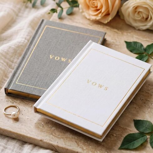 Set of 2 Wedding Vow Books Wedding Day Vow Booklets with Gold Foil Fabric Cover Vintage Ceremony Speech Promise Notebook 5.8"x 4.1" Bride and Groom Gift for Newly Engaged Couple, 80 Lined Pages in Saudi Arabia