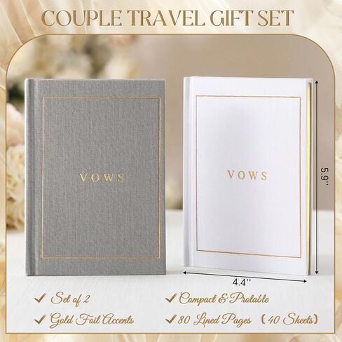 Set of 2 Wedding Vow Books Wedding Day Vow Booklets with Gold Foil Fabric Cover Vintage Ceremony Speech Promise Notebook 5.8"x 4.1" Bride and Groom Gift for Newly Engaged Couple, 80 Lined Pages in Saudi Arabia