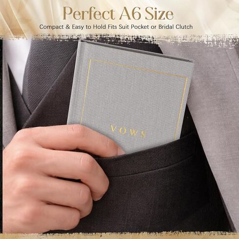 Set of 2 Wedding Vow Books Wedding Day Vow Booklets with Gold Foil Fabric Cover Vintage Ceremony Speech Promise Notebook 5.8"x 4.1" Bride and Groom Gift for Newly Engaged Couple, 80 Lined Pages in Saudi Arabia