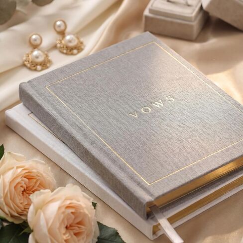 Set of 2 Wedding Vow Books Wedding Day Vow Booklets with Gold Foil Fabric Cover Vintage Ceremony Speech Promise Notebook 5.8"x 4.1" Bride and Groom Gift for Newly Engaged Couple, 80 Lined Pages in Saudi Arabia