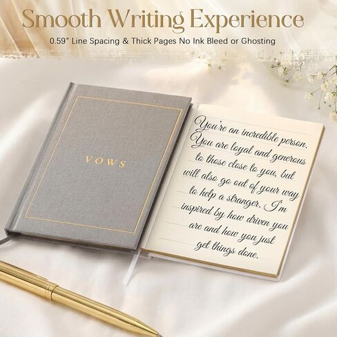 Set of 2 Wedding Vow Books Wedding Day Vow Booklets with Gold Foil Fabric Cover Vintage Ceremony Speech Promise Notebook 5.8"x 4.1" Bride and Groom Gift for Newly Engaged Couple, 80 Lined Pages in Saudi Arabia
