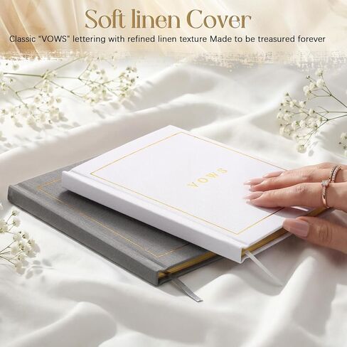 Set of 2 Wedding Vow Books Wedding Day Vow Booklets with Gold Foil Fabric Cover Vintage Ceremony Speech Promise Notebook 5.8"x 4.1" Bride and Groom Gift for Newly Engaged Couple, 80 Lined Pages in Saudi Arabia