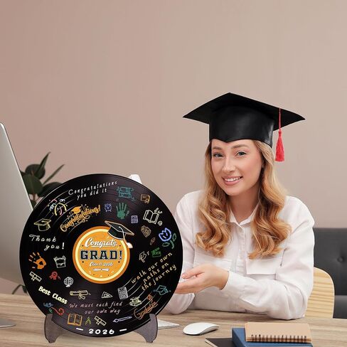 Holkcog الفينيل سجل التخرج حزب الديكور، أسود برتقالي تهانينا غراد Signatur كتاب الضيوف، فئة برتقالية من 2026 لوازم الحفلات، مضحك 2026 ديكور حفلة التخرج، هدية سجل الفينيل التخرج in Kuwait