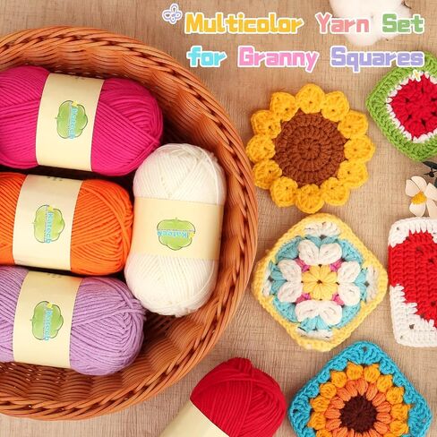 غزل قطن حليب ناعم من Katech للكروشيه، 12 * 50 جم/147 ياردة، 60% قطن 40% أكريليك، #3 DK، خيوط قطنية ممشطة غير قابلة للتقسيم لمربع الجدة، مجموعة خيوط متعددة الألوان بإبرة مثقبة للمبتدئين، الطفل in Kuwait