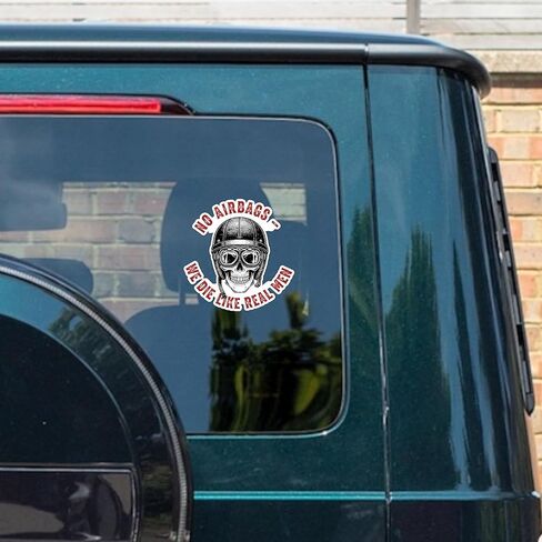 No AirBags we die Like Real Men Funny Sticker, Funny Adult Men Humor Bumper Sticker, Vinyl Decal 5 Inches for Water Bottles, Laptop, Car Window, Helmet in Saudi Arabia