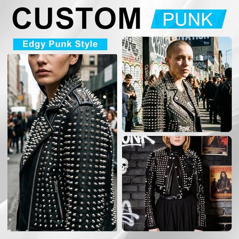 Domthent Punk Spikes and Studs Kit, 363 Sets with Screwback Studs, 8 Sizes Metal Cone & Pyramid Studs for Leather Jacket, Belt, Shoes DIY - Punk Rock Style Clothing Accessories (Silver) in Saudi Arabia