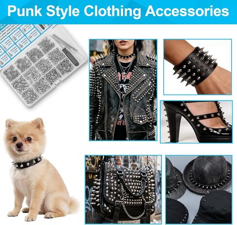 Domthent Punk Spikes and Studs Kit, 363 Sets with Screwback Studs, 8 Sizes Metal Cone & Pyramid Studs for Leather Jacket, Belt, Shoes DIY - Punk Rock Style Clothing Accessories (Silver) in Saudi Arabia