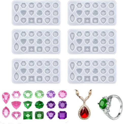 6 Pcs Gemstone Silicone Mold, Clear Resin Jewelry Molds, Small Crystal Stones Silicone Molds for Making DIY Crafting, Earring, Pendant, Necklace Crafting Projects in Saudi Arabia