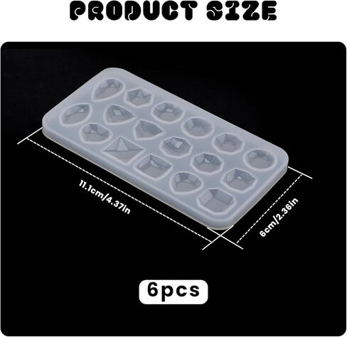 6 Pcs Gemstone Silicone Mold, Clear Resin Jewelry Molds, Small Crystal Stones Silicone Molds for Making DIY Crafting, Earring, Pendant, Necklace Crafting Projects in Saudi Arabia