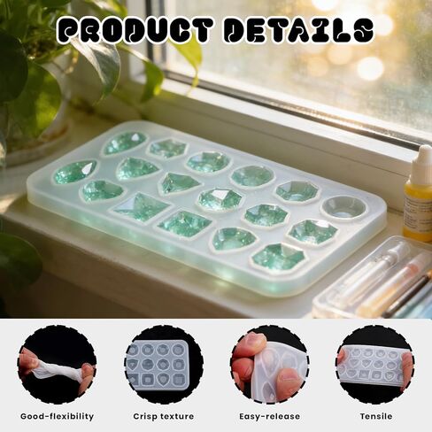 6 Pcs Gemstone Silicone Mold, Clear Resin Jewelry Molds, Small Crystal Stones Silicone Molds for Making DIY Crafting, Earring, Pendant, Necklace Crafting Projects in Saudi Arabia