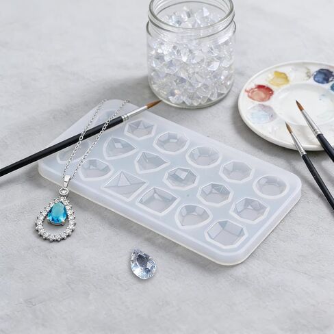 6 Pcs Gemstone Silicone Mold, Clear Resin Jewelry Molds, Small Crystal Stones Silicone Molds for Making DIY Crafting, Earring, Pendant, Necklace Crafting Projects in Saudi Arabia