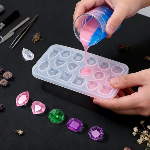 6 Pcs Gemstone Silicone Mold, Clear Resin Jewelry Molds, Small Crystal Stones Silicone Molds for Making DIY Crafting, Earring, Pendant, Necklace Crafting Projects in Saudi Arabia