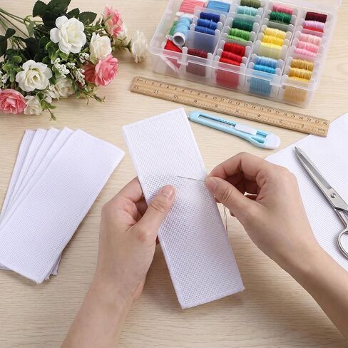 10 Pcs Blank Cross Stitch Bookmarks, Shimmeroo Cotton Fabric Book Marker Cross Stitch with Embroidery Edge Rectangle Embroidery DIY Bookmark for Crosstitch Project(7.48 * 2.76 Inch) in Saudi Arabia