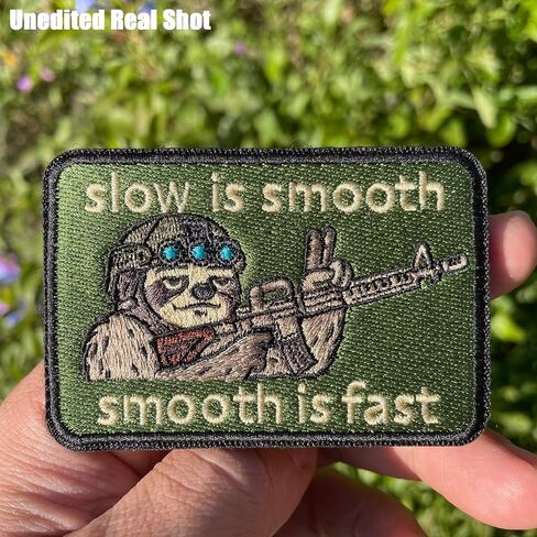 Slow is Smooth Smooth is Fast Morale Patch مضحك الكسل التكتيكي - 2 * 3 "خطاف وحلقة مطرزة لحقيبة الظهر، والسترة، وحقيبة المدى، وسترة الكلب - هدية الفكاهة العسكرية in Kuwait