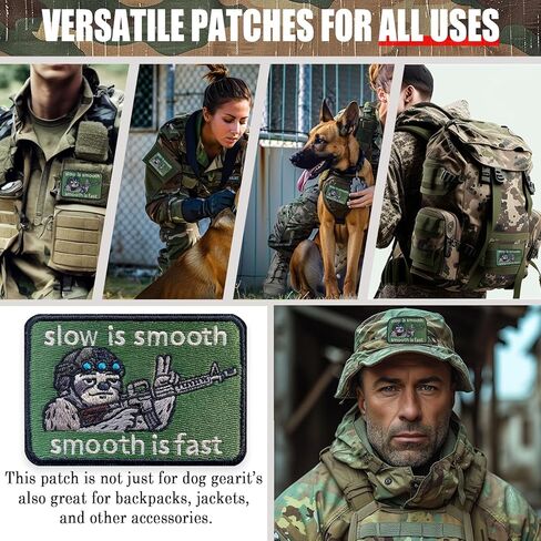 Slow is Smooth Smooth is Fast Morale Patch مضحك الكسل التكتيكي - 2 * 3 "خطاف وحلقة مطرزة لحقيبة الظهر، والسترة، وحقيبة المدى، وسترة الكلب - هدية الفكاهة العسكرية in Kuwait