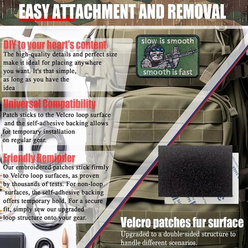 Slow is Smooth Smooth is Fast Morale Patch مضحك الكسل التكتيكي - 2 * 3 "خطاف وحلقة مطرزة لحقيبة الظهر، والسترة، وحقيبة المدى، وسترة الكلب - هدية الفكاهة العسكرية in Kuwait