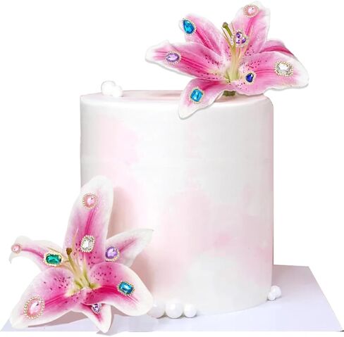 Lily Cake Toppers with Gems Large Artificial Lily Cake Decoration in Kuwait