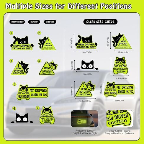 AZY New Driver Sticker Set - 7pc Strong Reflective PVC Stickers for Car, Cute New Driver Warning Decals, Student Driver Stickers, Easy to Apply, Waterproof & Sun-Resistant, Yellow and Black in Saudi Arabia
