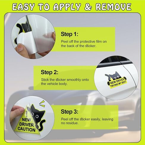 AZY New Driver Sticker Set - 7pc Strong Reflective PVC Stickers for Car, Cute New Driver Warning Decals, Student Driver Stickers, Easy to Apply, Waterproof & Sun-Resistant, Yellow and Black in Saudi Arabia