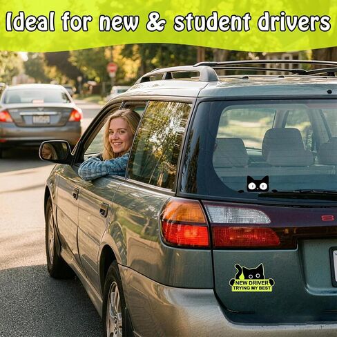 AZY New Driver Sticker Set - 7pc Strong Reflective PVC Stickers for Car, Cute New Driver Warning Decals, Student Driver Stickers, Easy to Apply, Waterproof & Sun-Resistant, Yellow and Black in Saudi Arabia