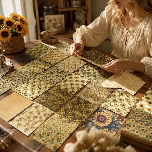 40 Pcs Vintage Sunflower Print Cotton Fabric Bundle, 15.75 Inch DIY Quilting Fabric Set, Retro Floral Patchwork Cloth for Craft Sewing, Scrapbooking and Handmade Decoration in Kuwait