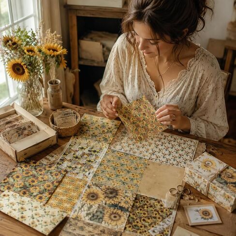 40 Pcs Vintage Sunflower Print Cotton Fabric Bundle, 15.75 Inch DIY Quilting Fabric Set, Retro Floral Patchwork Cloth for Craft Sewing, Scrapbooking and Handmade Decoration in Kuwait