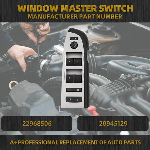 Dasbecan Window Master Switch Assembly Compatible with 2010-2013 Chevy/Chevrolet Silverado GMC Sierra 1500 2500 3500 Without Power Folding Mirror Left Driver Side Replace#22968506 20945129 in Kuwait