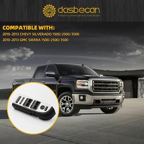 Dasbecan Window Master Switch Assembly Compatible with 2010-2013 Chevy/Chevrolet Silverado GMC Sierra 1500 2500 3500 Without Power Folding Mirror Left Driver Side Replace#22968506 20945129 in Kuwait