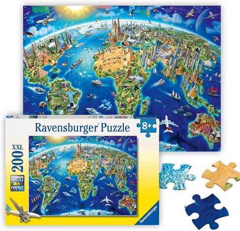 Ravensburger - خريطة معالم العالم - أحجية الصور المقطوعة 200 قطعة - صور مذهلة لمعالم مذهلة في العالم - ألوان نابضة بالحياة - جودة ممتازة - هدية مثالية - متعة خالية من الشاشة - للأطفال من سن 8 سنوات فما فوق in Kuwait