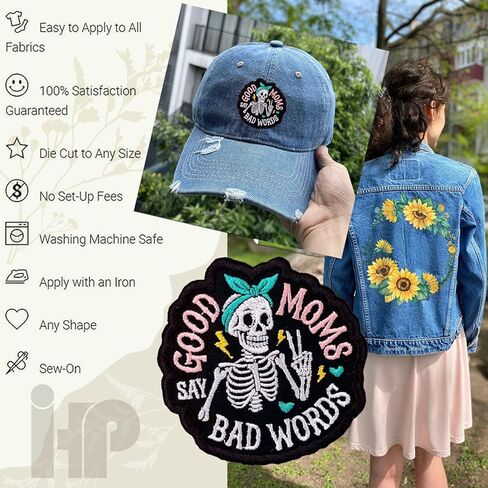 Good Moms Say Bad Words Patch 3 Inch Funny Skeleton Mental Health Motherhood Embroidered Patches Sew On Iron On for Backpack, Jacket, Hat DIY Uniform Clothes Gift for Men Women in Kuwait