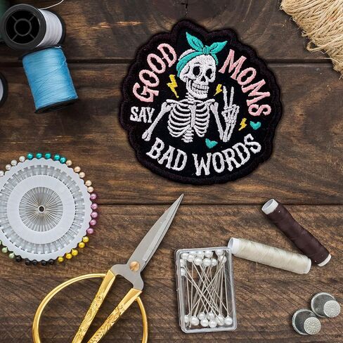 Good Moms Say Bad Words Patch 3 Inch Funny Skeleton Mental Health Motherhood Embroidered Patches Sew On Iron On for Backpack, Jacket, Hat DIY Uniform Clothes Gift for Men Women in Kuwait