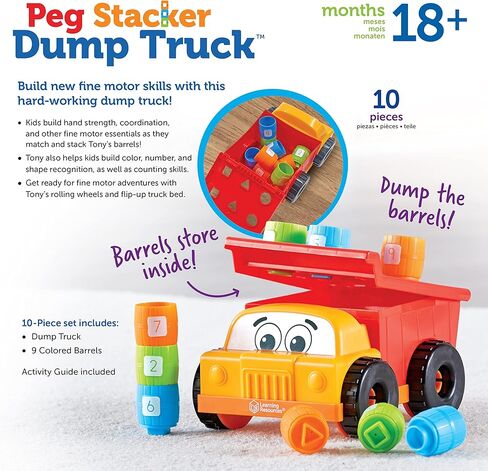 Learning Resources Tony the Peg Stacker Dump Truck - 10 Pieces, Ages 18+ Months Fine Motor Skills Toy for Toddlers, Preschool Toys in Kuwait