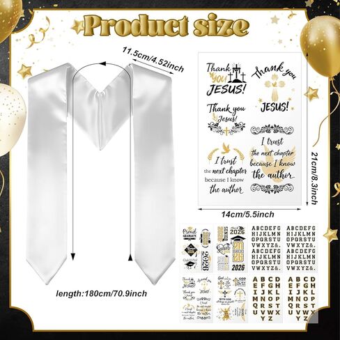 Christian Graduation Stole 2026 Senior White Graduation Sash with 8 Sheets Bible Verse Iron on Transfers Decals DIY Custom Graduate Sash Gift Religious Faith Jesus Class of 2026 Decorations in Saudi Arabia