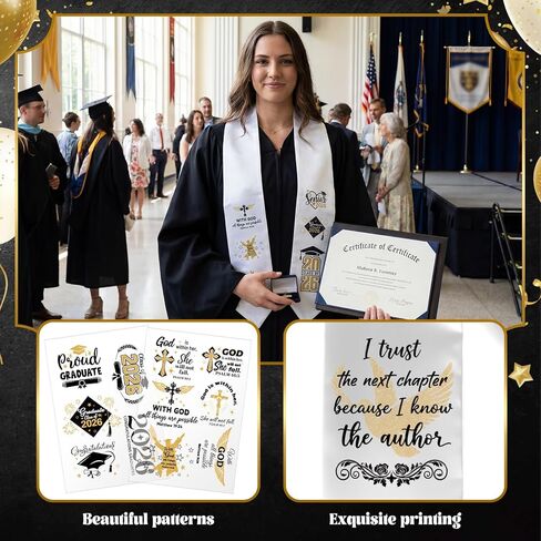 Christian Graduation Stole 2026 Senior White Graduation Sash with 8 Sheets Bible Verse Iron on Transfers Decals DIY Custom Graduate Sash Gift Religious Faith Jesus Class of 2026 Decorations in Saudi Arabia