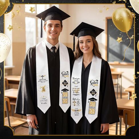Christian Graduation Stole 2026 Senior White Graduation Sash with 8 Sheets Bible Verse Iron on Transfers Decals DIY Custom Graduate Sash Gift Religious Faith Jesus Class of 2026 Decorations in Saudi Arabia