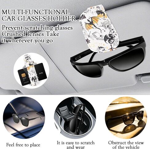 HemerVows Sunglass Holder for Car, Dragon Print Magnetic Leather Visor Sunglasses Holder Clip, Universal Sun Visor Accessory Eyeglass Clip for SUV Pickup Truck in Kuwait