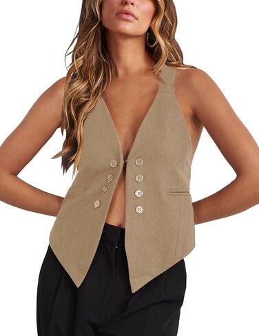 Floral Find Women's Casual Versatile Button Up Sleeveless Vest Sexy V Neck Jacket Waistcoat in Saudi Arabia