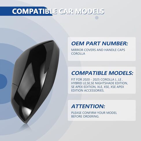 أغطية مرايا جانبية سوداء وأغطية المقبض بديلة لملحقات Toyota Corolla 2020 2021 2022 2023 2024 2025، مع فتحات مفاتيح ذكية in Kuwait