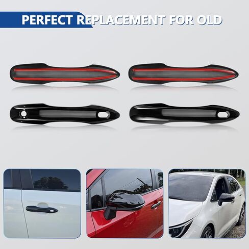 أغطية مرايا جانبية سوداء وأغطية المقبض بديلة لملحقات Toyota Corolla 2020 2021 2022 2023 2024 2025، مع فتحات مفاتيح ذكية in Kuwait