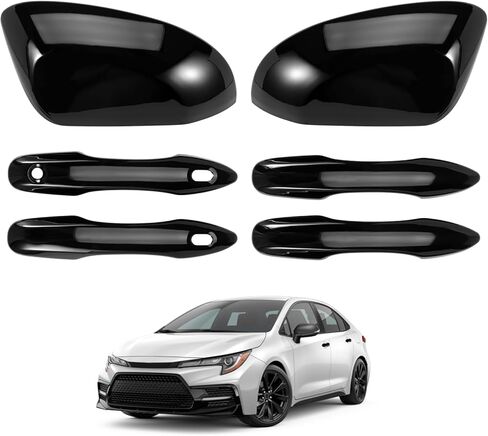 أغطية مرايا جانبية سوداء وأغطية المقبض بديلة لملحقات Toyota Corolla 2020 2021 2022 2023 2024 2025، مع فتحات مفاتيح ذكية in Kuwait