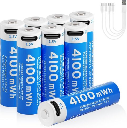4100mWh Rechargeable Lithium AA Batteries 4 Pack, 1.5V USB Double A Lithium-ion Batteries AA Size, Long Lasting 1200 Cycles, High Capacity Battery for Toys, Flashlight, Smart Door Lock in Saudi Arabia