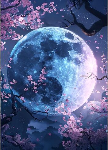 GDYEEH DIY 5D Bright Moon Diamond Art Kits, Round Full Drill Moonlit Night Diamond Painting Picture, Tree Flowers Painting by Numbers Art Kits for Adults Beginners Home Wall Decor 12x16 inch in Saudi Arabia