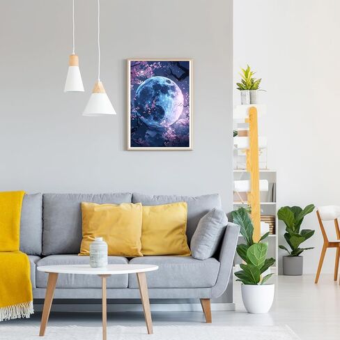 GDYEEH DIY 5D Bright Moon Diamond Art Kits, Round Full Drill Moonlit Night Diamond Painting Picture, Tree Flowers Painting by Numbers Art Kits for Adults Beginners Home Wall Decor 12x16 inch in Saudi Arabia