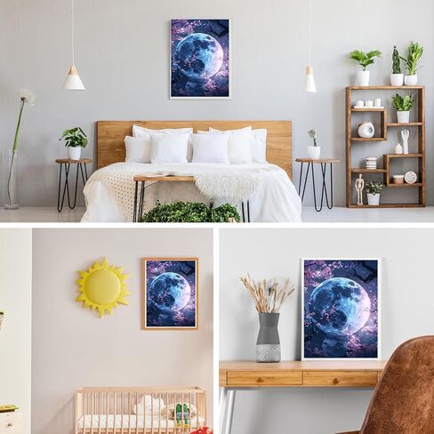 GDYEEH DIY 5D Bright Moon Diamond Art Kits, Round Full Drill Moonlit Night Diamond Painting Picture, Tree Flowers Painting by Numbers Art Kits for Adults Beginners Home Wall Decor 12x16 inch in Saudi Arabia
