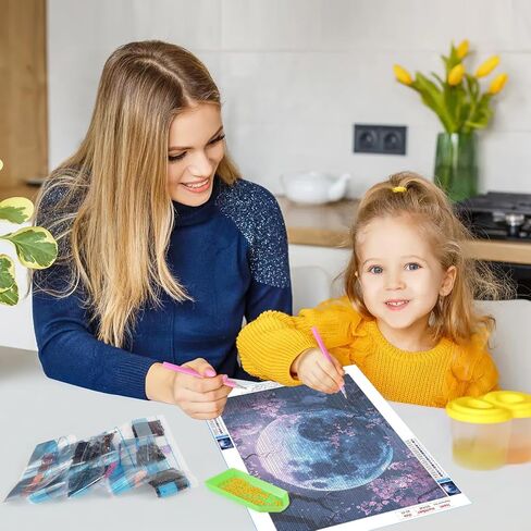 GDYEEH DIY 5D Bright Moon Diamond Art Kits, Round Full Drill Moonlit Night Diamond Painting Picture, Tree Flowers Painting by Numbers Art Kits for Adults Beginners Home Wall Decor 12x16 inch in Saudi Arabia