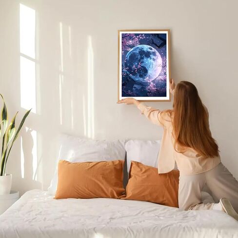 GDYEEH DIY 5D Bright Moon Diamond Art Kits, Round Full Drill Moonlit Night Diamond Painting Picture, Tree Flowers Painting by Numbers Art Kits for Adults Beginners Home Wall Decor 12x16 inch in Saudi Arabia