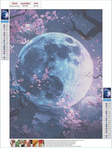 GDYEEH DIY 5D Bright Moon Diamond Art Kits, Round Full Drill Moonlit Night Diamond Painting Picture, Tree Flowers Painting by Numbers Art Kits for Adults Beginners Home Wall Decor 12x16 inch in Saudi Arabia