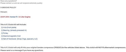 NEW A/C Compressor CLUTCH KIT for (Honda CR-Z 2011-2016); (Insight 2010-2014) in Kuwait