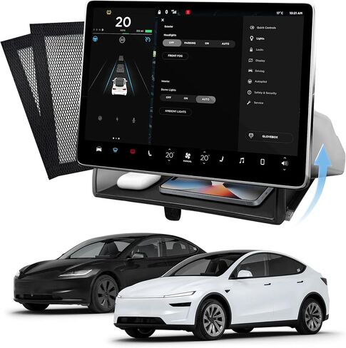 Hidden Under Screen Storage Box for Tesla Model Y(2025-2026) & Model 3 (2024-2026) – Openable Center Console Organizer with Anti-Slip Pad, Tesla Accessories in Saudi Arabia