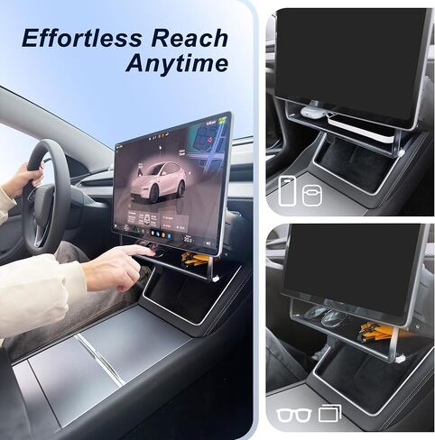 Hidden Under Screen Storage Box for Tesla Model Y(2025-2026) & Model 3 (2024-2026) – Openable Center Console Organizer with Anti-Slip Pad, Tesla Accessories in Saudi Arabia